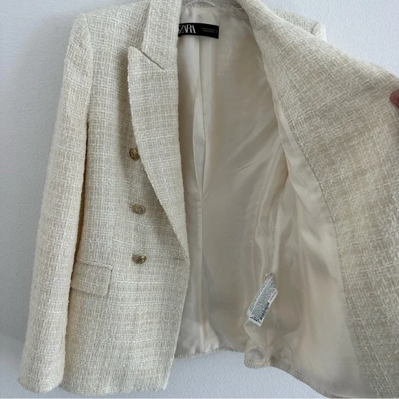 Zara Cream Tweed Double-Breasted Blazer Blogger Favorite Size: S - Picture 13 of 16